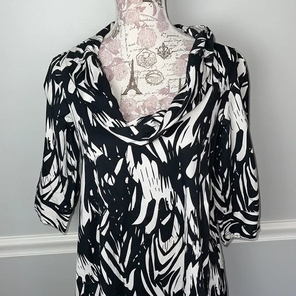 Shoulder Black White Print Cowl Neck Dress 38 - Picture 2 of 7